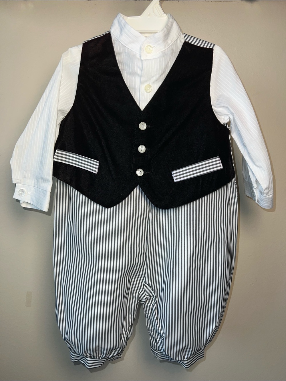 Vintage Kids Toddler Black & White Striped Vest One-Piece Tuxedo 18M​